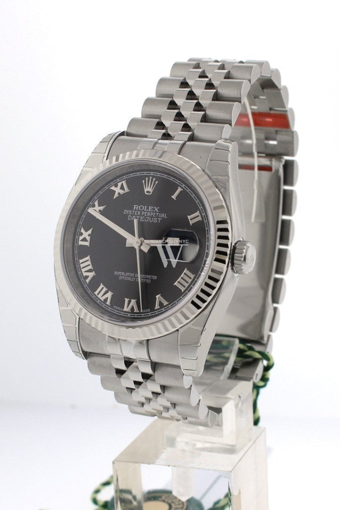 ROLEX Datejust 36 Black Roman Dial Fluted Bezel Jubilee Men's Watch 116234 Pre-owned
