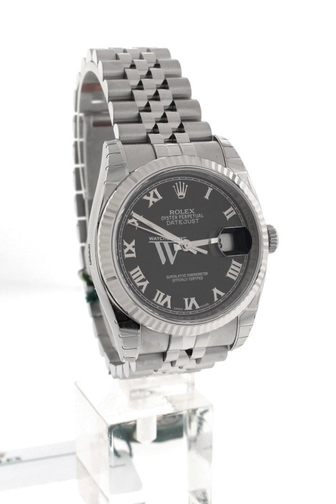 ROLEX Datejust 36 Black Roman Dial Fluted Bezel Jubilee Men's Watch 116234 Pre-owned