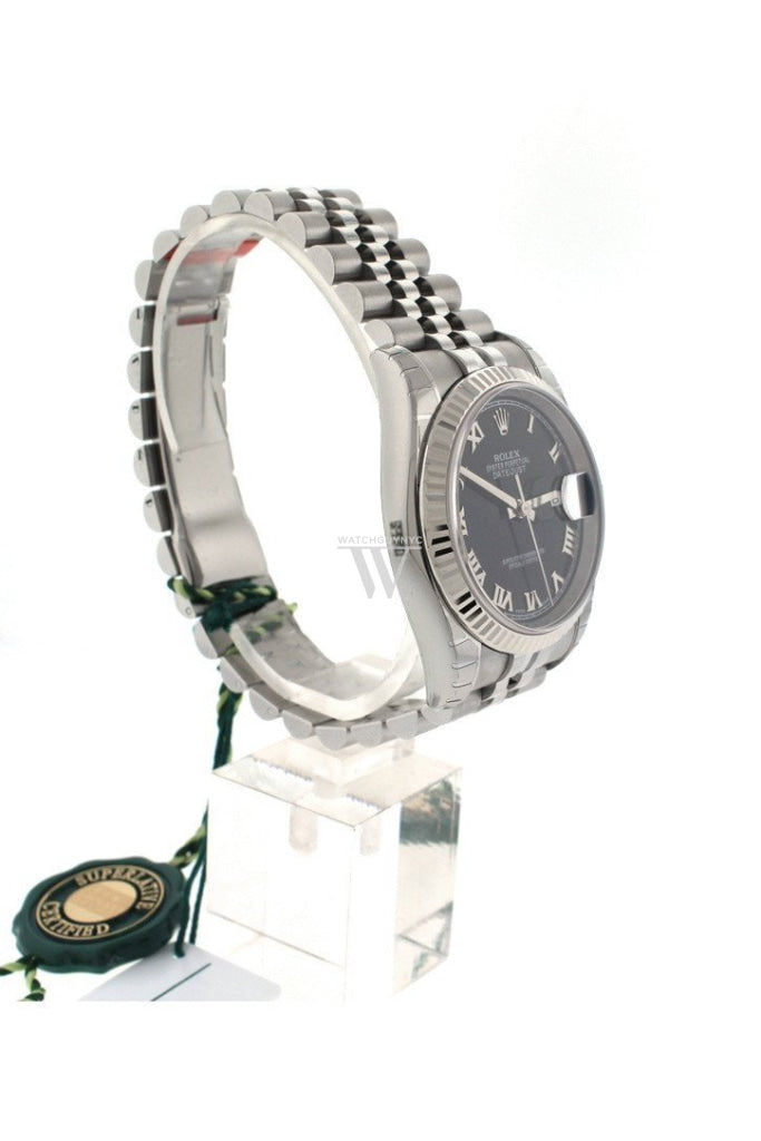 ROLEX Datejust 36 Black Roman Dial Fluted Bezel Jubilee Men's Watch 116234 Pre-owned