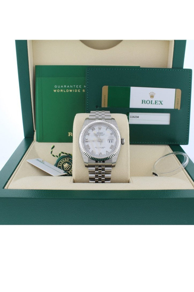 ROLEX Datejust 36 White Roman Dial 18k White Gold Men's Watch 116234 Pre-owned
