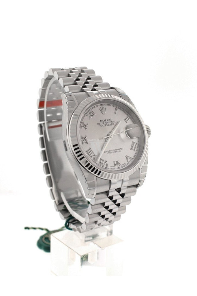Rolex Datejust 36 Rhodium Roman Dial 18k White Gold Fluted Jubilee Unisex Watch 116234 Pre-owned