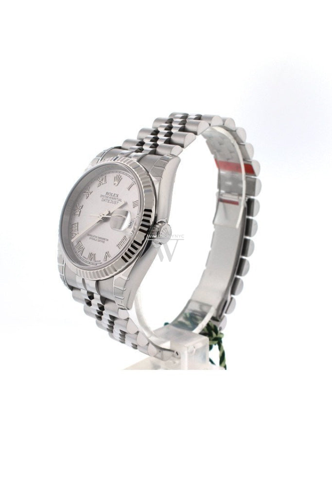 Rolex Datejust 36 Rhodium Roman Dial 18k White Gold Fluted Jubilee Unisex Watch 116234 Pre-owned