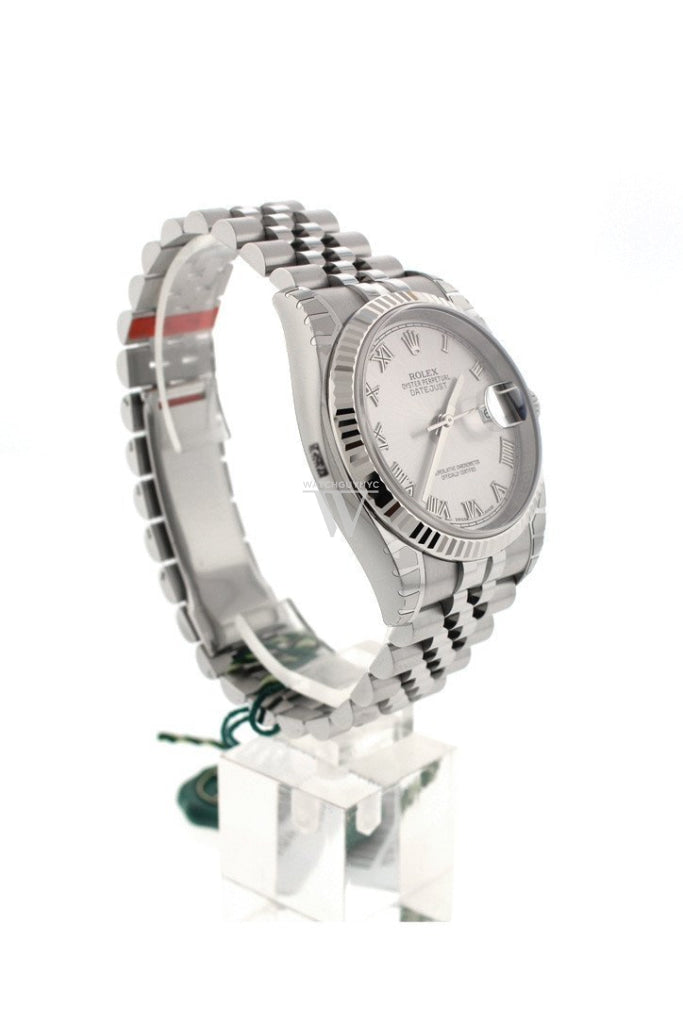 Rolex Datejust 36 Rhodium Roman Dial 18k White Gold Fluted Jubilee Unisex Watch 116234 Pre-owned