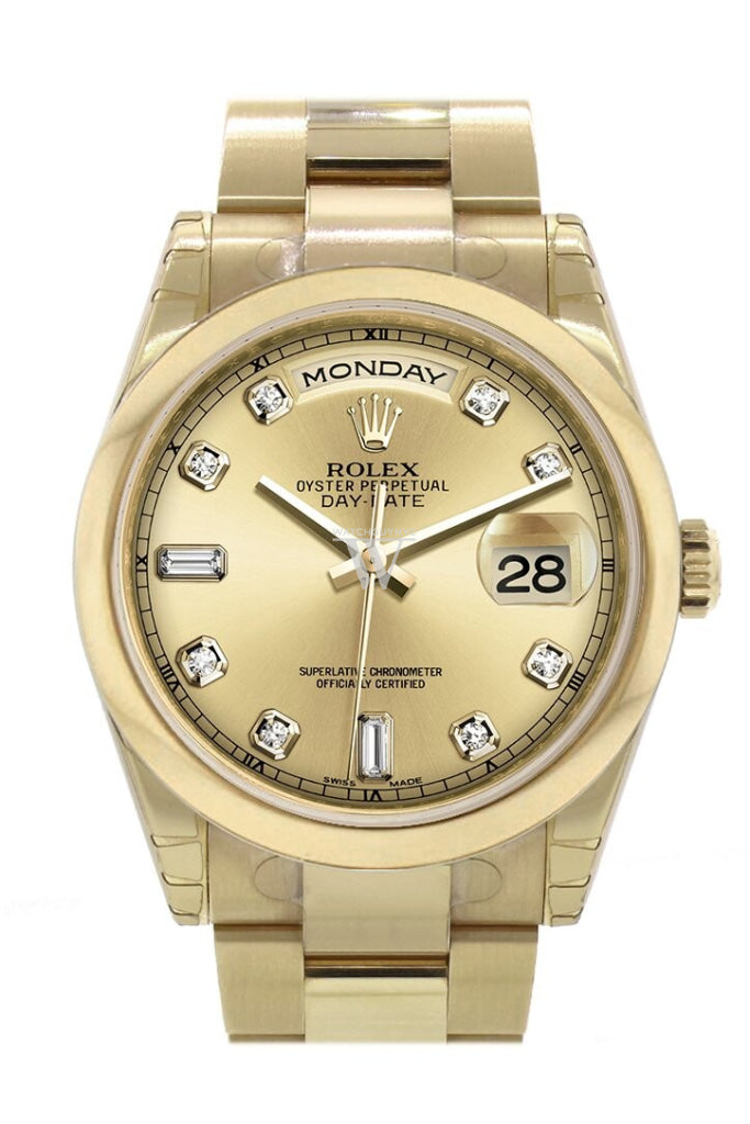 Rolex Day-Date 36 Champagne Diamonds Dial Yellow Gold Watch 118208