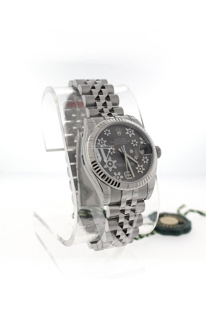 Rolex Datejust 31 Dark Rhodium Floral Motif Dial White Gold Fluted Bezel Jubilee Ladies Watch 178274 Pre-owned