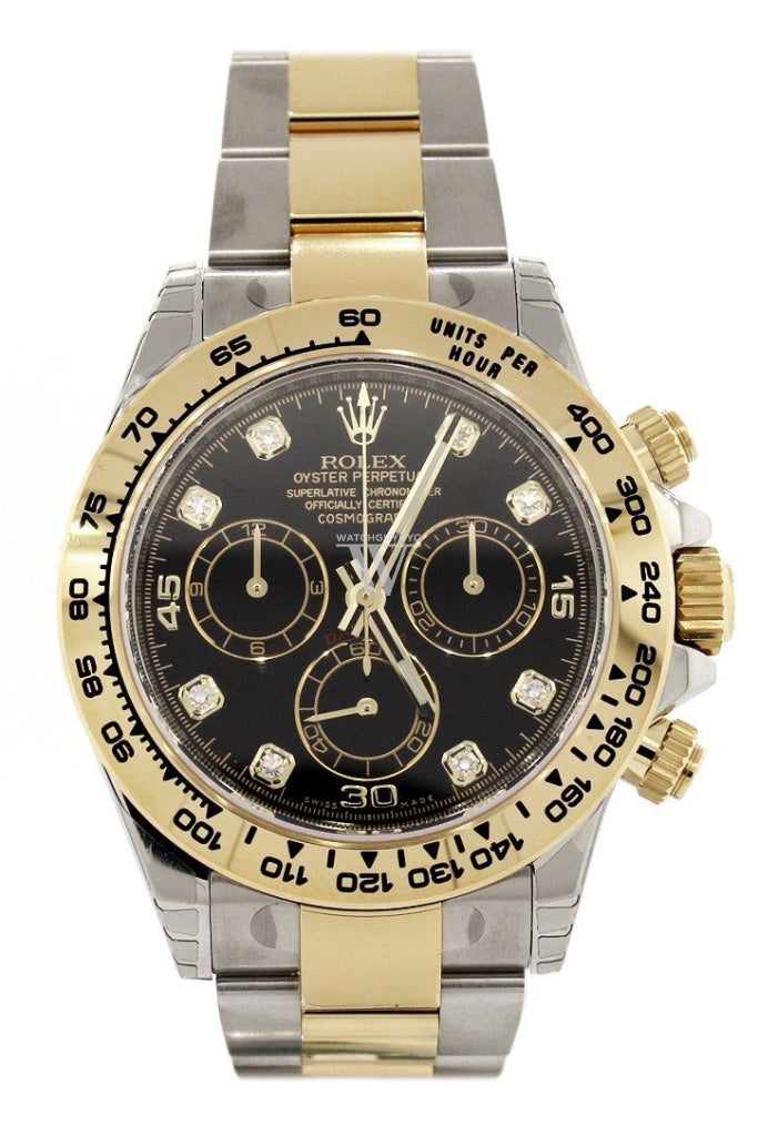 ROLEX Cosmograph Daytona Black Diamond Dial Steel 18K Yellow Gold Men's Watch 116503