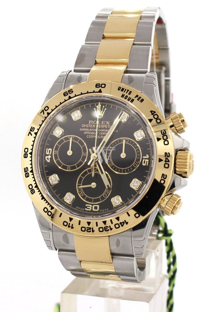 ROLEX Cosmograph Daytona Black Diamond Dial Steel 18K Yellow Gold Men's Watch 116503