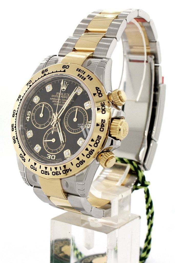 ROLEX Cosmograph Daytona Black Diamond Dial Steel 18K Yellow Gold Men's Watch 116503
