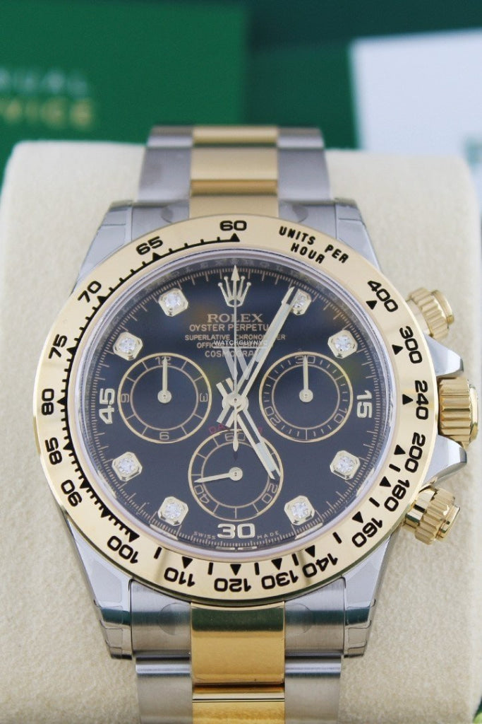 ROLEX Cosmograph Daytona Black Diamond Dial Steel 18K Yellow Gold Men's Watch 116503