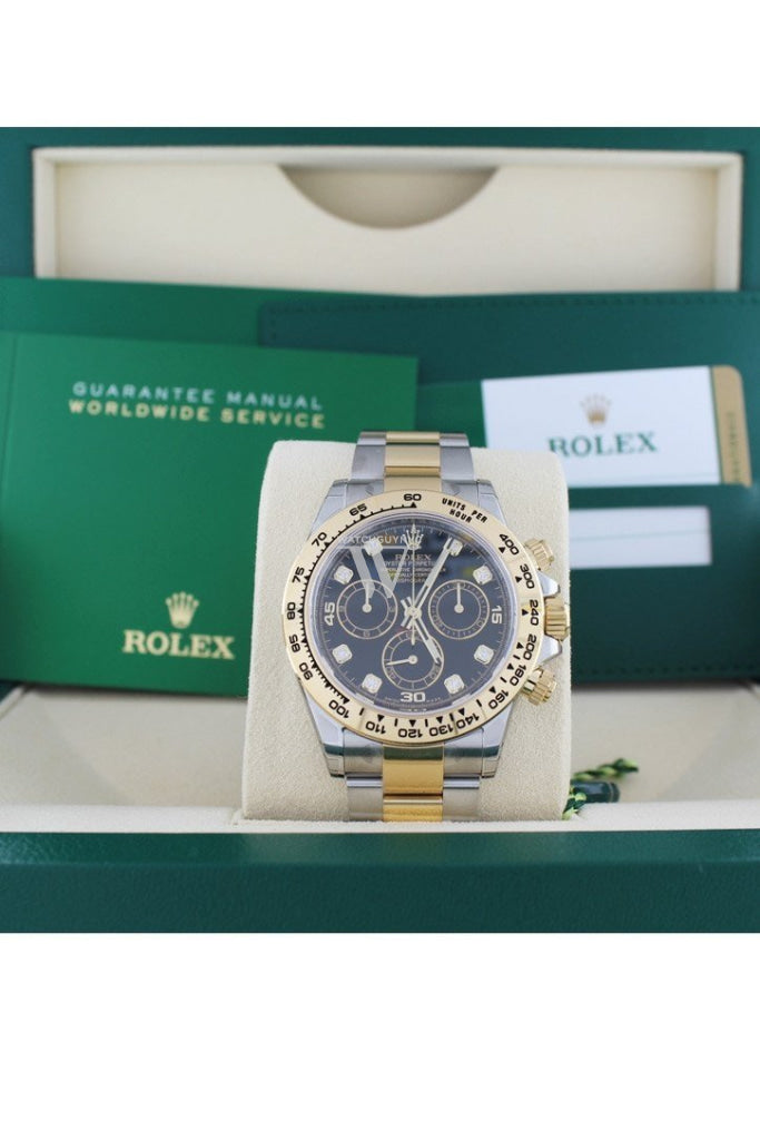 ROLEX Cosmograph Daytona Black Diamond Dial Steel 18K Yellow Gold Men's Watch 116503