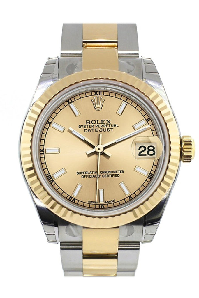 Rolex Datejust 31 Champagne Dial Fluted Bezel 18K Gold Two Tone Ladies Watch 178273 Pre-owned
