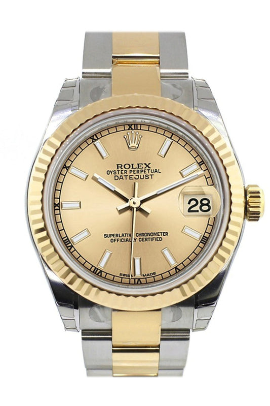 Rolex Datejust 31 Champagne Dial Fluted Bezel 18K Gold Two Tone Ladies Watch 178273 Pre-owned