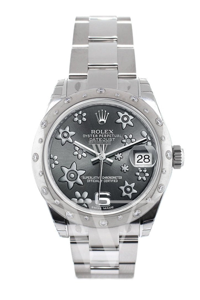 ROLEX Datejust 31 Dark Rhodium Floral Motif Dial Dome set with Diamonds Bezel Ladies Watch 178344 Pre-owned