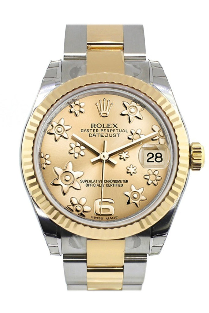 Rolex Datejust 31 Champagne Floral Motif Roman Dial Fluted Bezel 18K Gold Two Tone Ladies 178273 Pre-owned