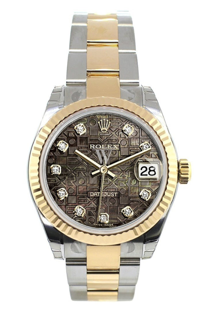 Rolex Datejust 31 Black Mother of Pearl Jubilee Diamonds Dial Fluted Bezel 18K Gold Two Tone Ladies 178273 Pre-owned
