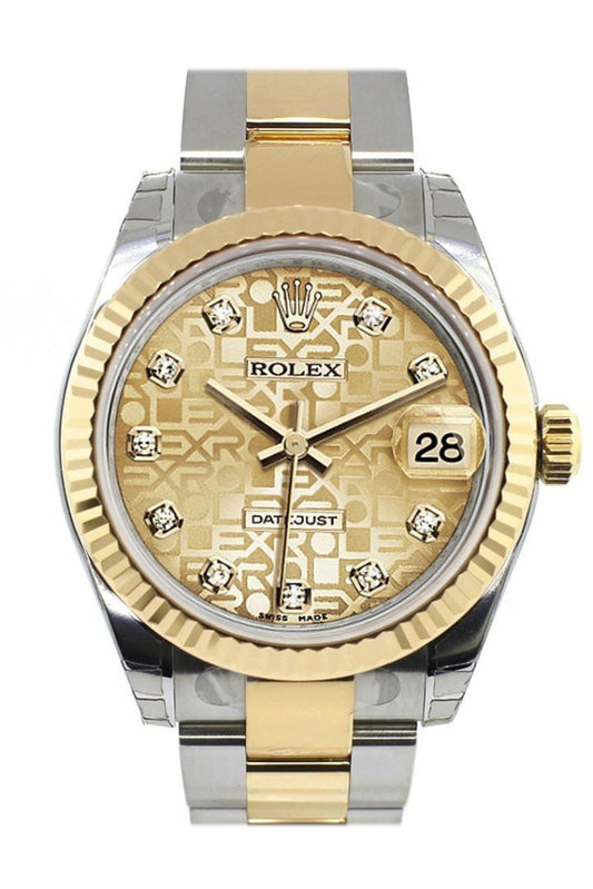 Rolex Datejust 31 Champagne Jubilee Diamond Dial Fluted Bezel 18K Gold Two Tone Ladies 178273 Pre-owned