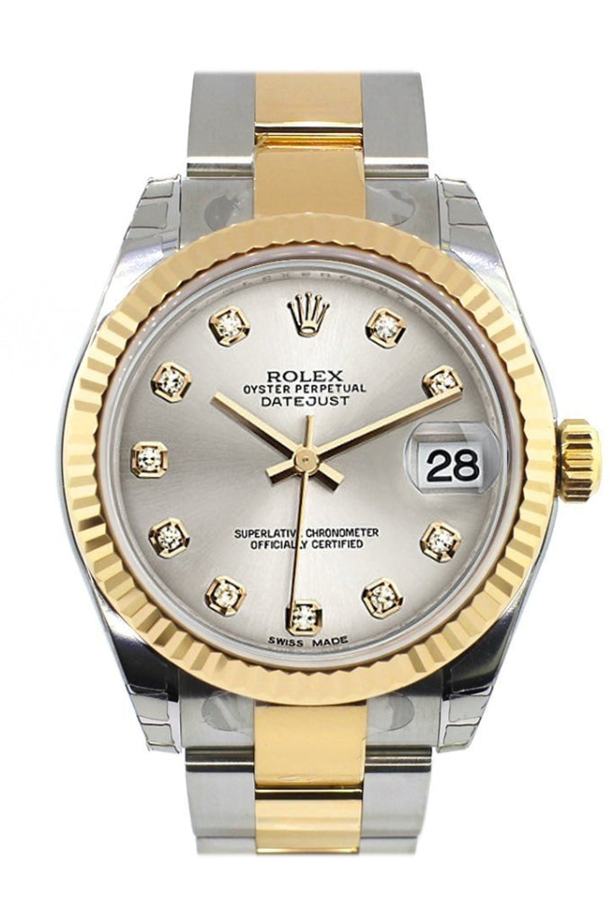 Rolex Datejust 31 Silver Diamond Dial Fluted Bezel 18K Gold Two Tone Ladies 178273 Pre-owned