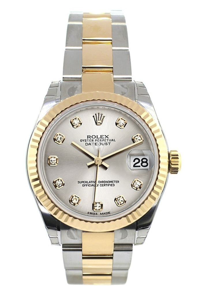 Rolex Datejust 31 Silver Diamond Dial Fluted Bezel 18K Gold Two Tone Ladies 178273 Pre-owned