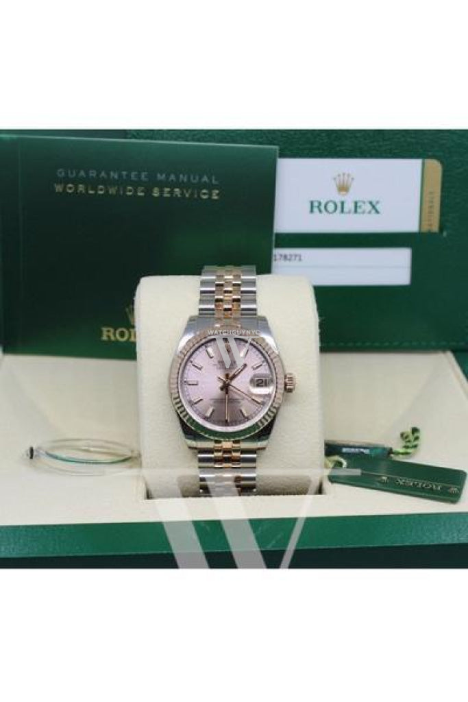 Rolex Datejust 31 Pink Dial Fluted Bezel 18K Rose Gold Two Tone Jubilee Ladies Watch 178271 Pre-owned