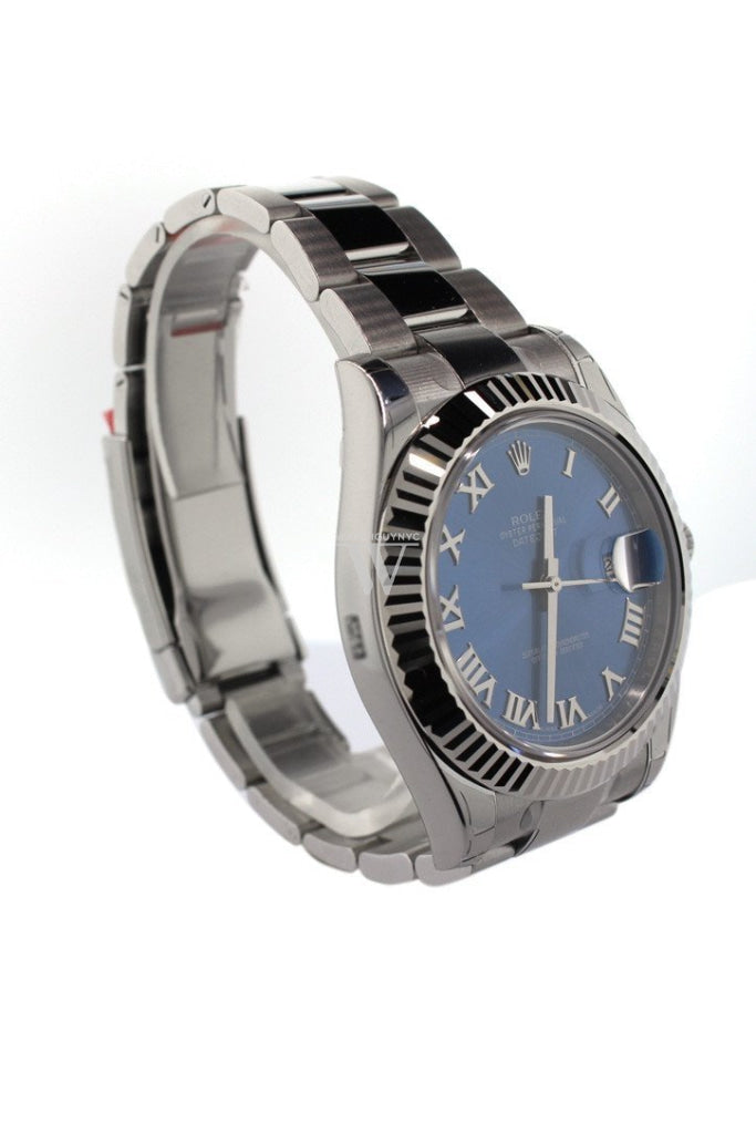 ROLEX Datejust II 41 Blue Roman Dial 18kt White Gold Fluted Bezel Men's Watch 116334 Pre-owned