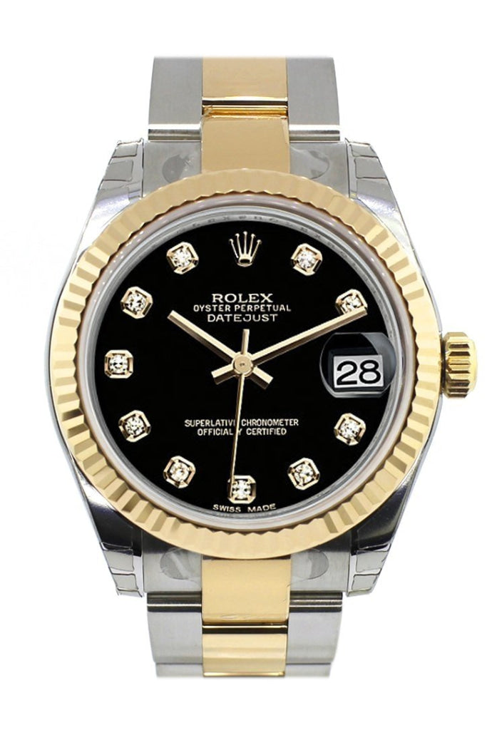 Rolex Datejust 31 Black Diamond Dial Fluted Bezel 18K Gold Two Tone Ladies 178273 Pre-owned