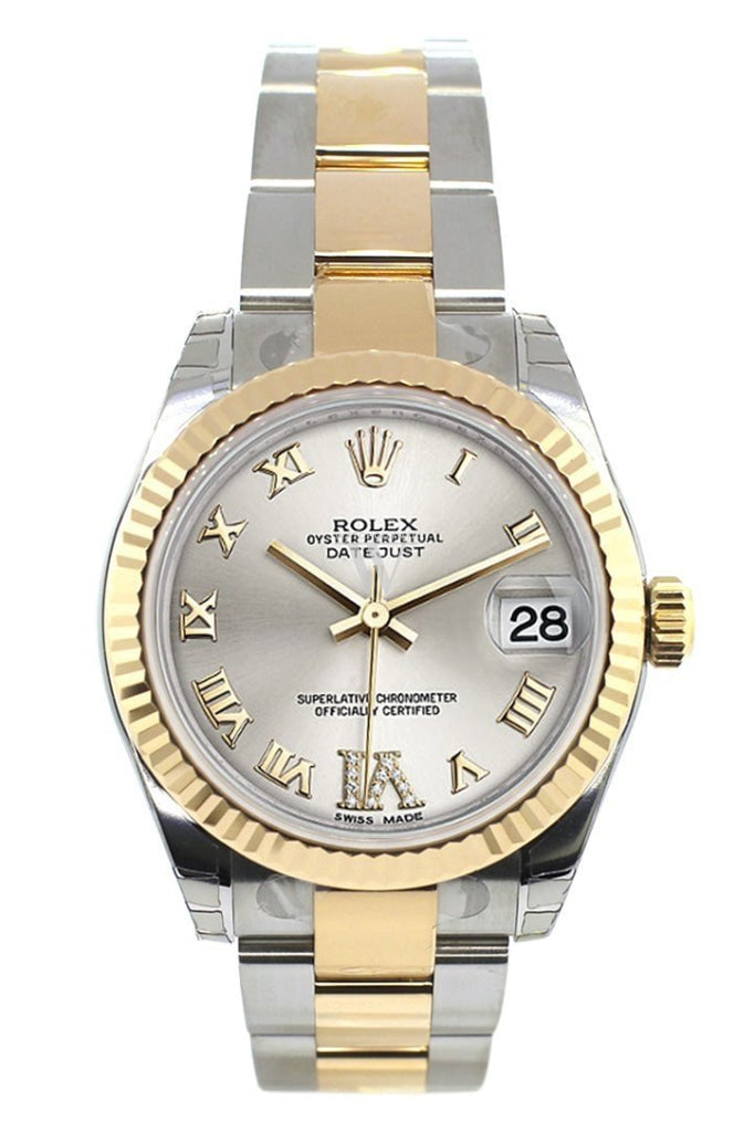 Rolex Datejust 31 Silver Roman Large VI Diamond Dial Fluted Bezel 18K Gold Two Tone Ladies 178273 Pre-owned