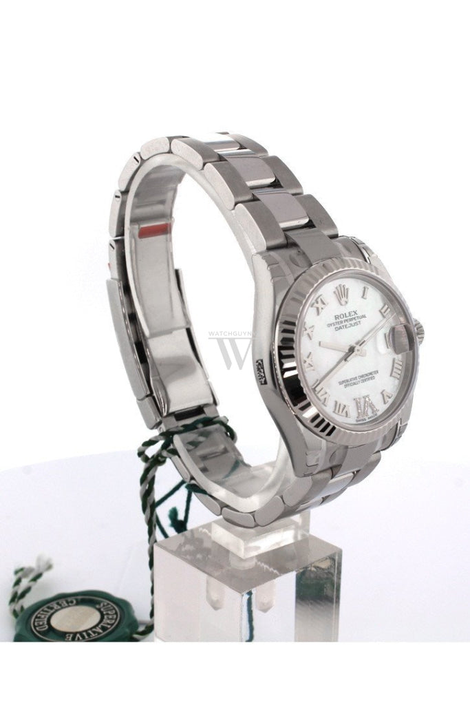 Rolex Datejust 31 Mother of Pearl Roman Large VI Diamond Dial White Gold Fluted Bezel Ladies Watch 178274 Pre-owned