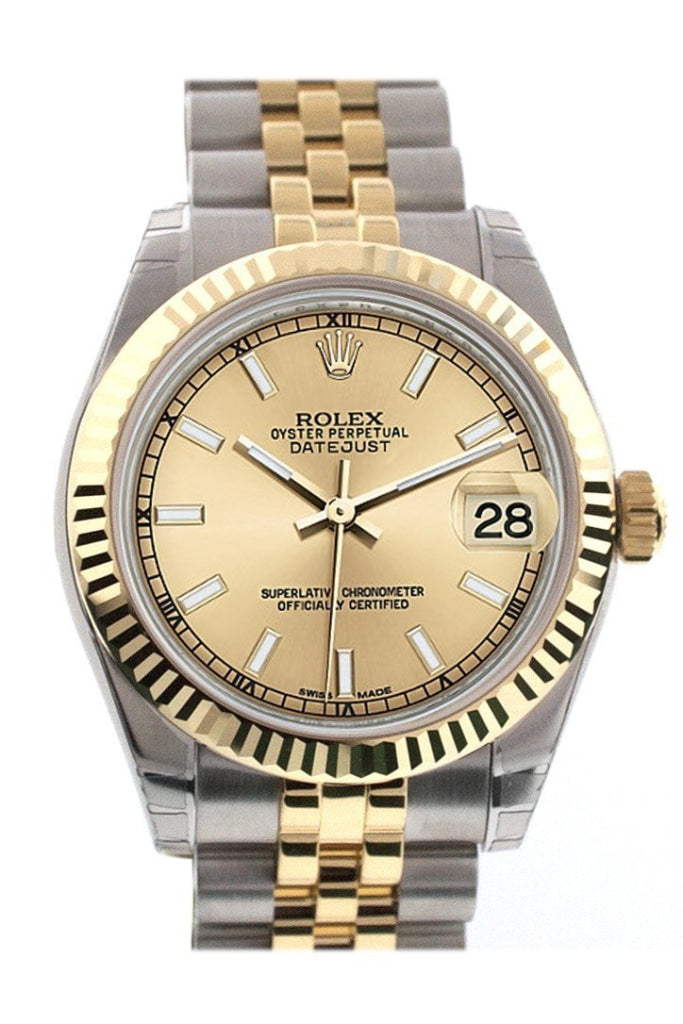 Rolex Datejust 31 Champagne Dial Fluted Bezel 18K Gold Two Tone Jubilee Ladies Watch 178273 Pre-owned