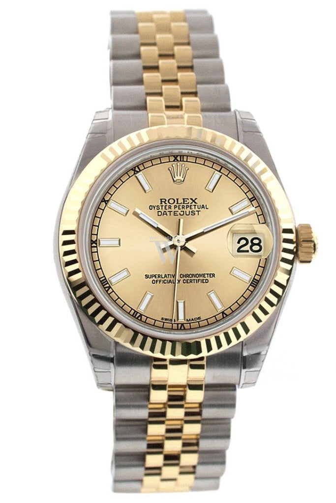 Rolex Datejust 31 Champagne Dial Fluted Bezel 18K Gold Two Tone Jubilee Ladies Watch 178273 Pre-owned