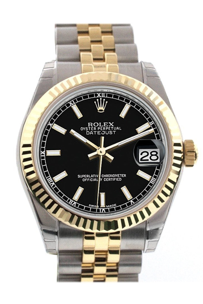 Rolex Datejust 31 Black Dial Fluted Bezel 18K Gold Two Tone Jubilee Ladies 178273 Pre-owned