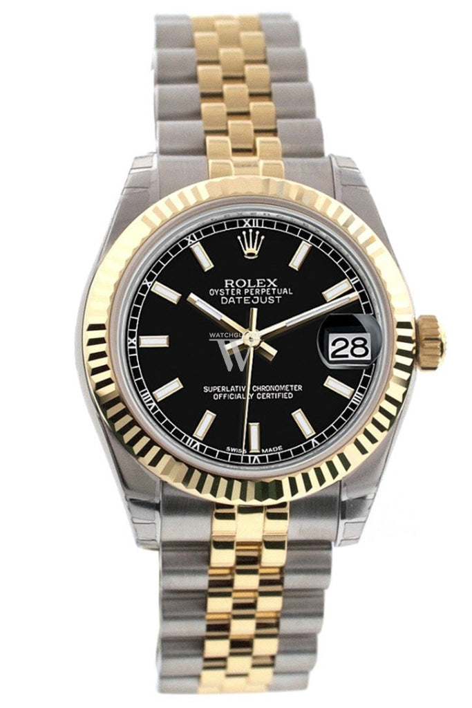 Rolex Datejust 31 Black Dial Fluted Bezel 18K Gold Two Tone Jubilee Ladies 178273 Pre-owned