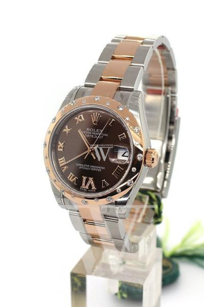 Rolex Datejust 31 Chocolate Roman Large VI Diamond Dial Diamond Bezel 18K Rose Gold Two Tone Ladies Watch 178341 Pre-owned