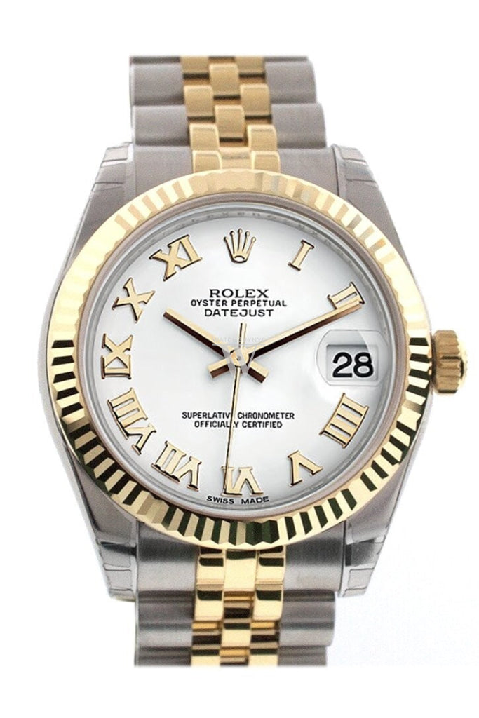 Rolex Datejust 31 White Roman Dial Fluted Bezel 18K Gold Two Tone Jubilee Ladies 178273 Pre-owned