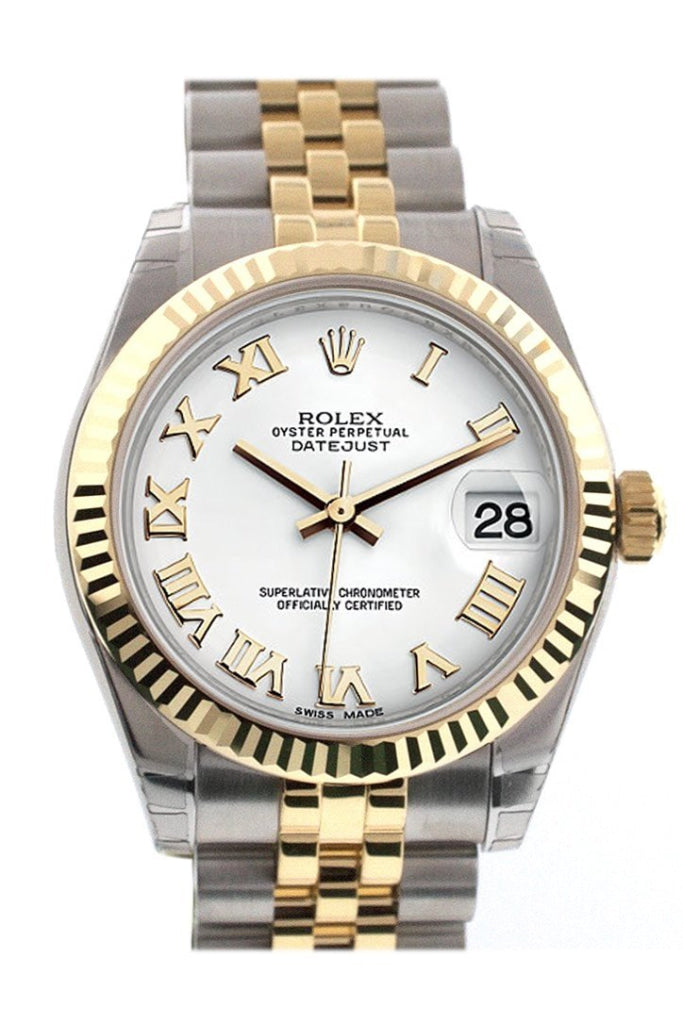 Rolex Datejust 31 White Roman Dial Fluted Bezel 18K Gold Two Tone Jubilee Ladies 178273 Pre-owned