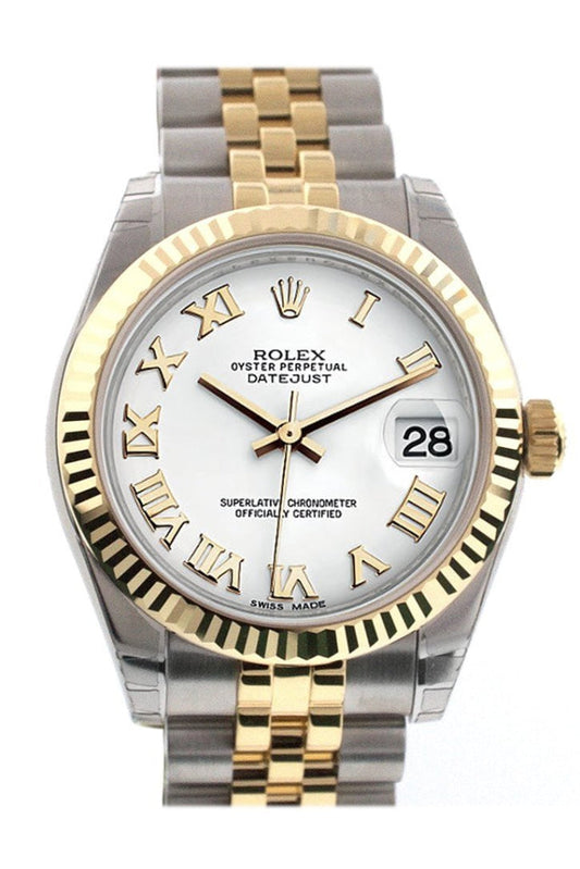 Rolex Datejust 31 White Roman Dial Fluted Bezel 18K Gold Two Tone Jubilee Ladies 178273 Pre-owned