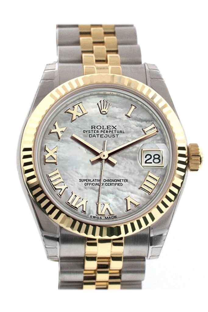Rolex Datejust 31 Mother of Pearl Roman Dial Fluted Bezel 18K Gold Two Tone Jubilee Ladies 178273 Pre-owned