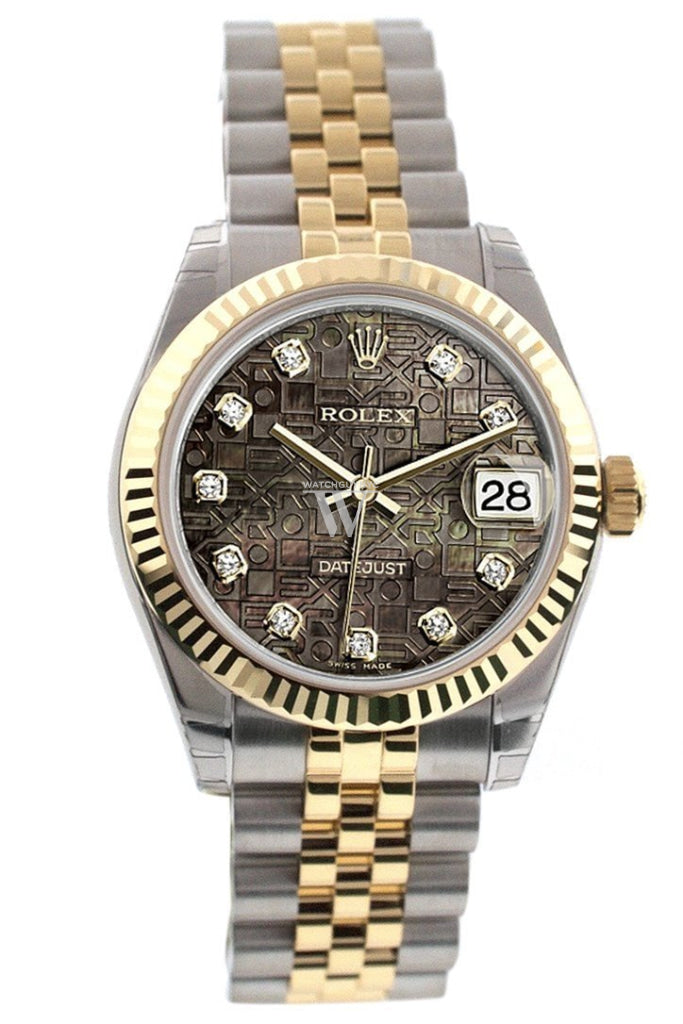 Rolex Datejust 31 Black Mother of Pearl Jubilee Diamonds Dial Fluted Bezel 18K Gold Two Tone Jubilee Ladies 178273 Pre-owned
