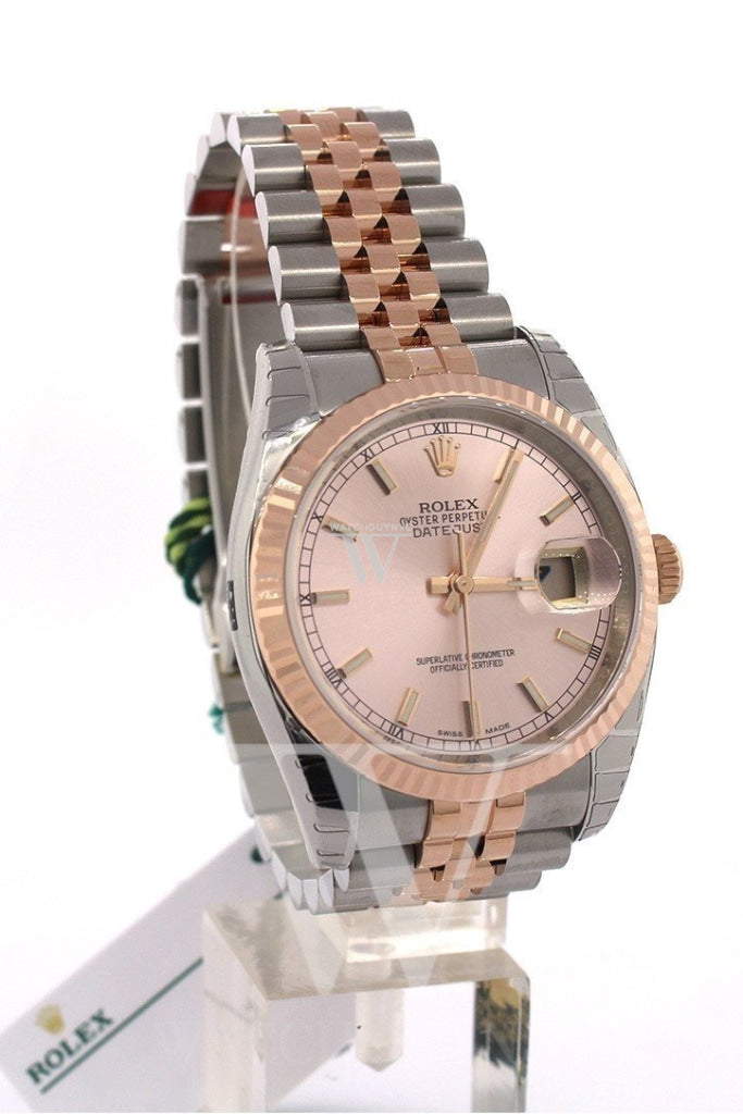 Rolex Datejust 36 Pink Dial Fluted Steel and 18k Rose Gold Jubilee Watch 116231 Pre-owned
