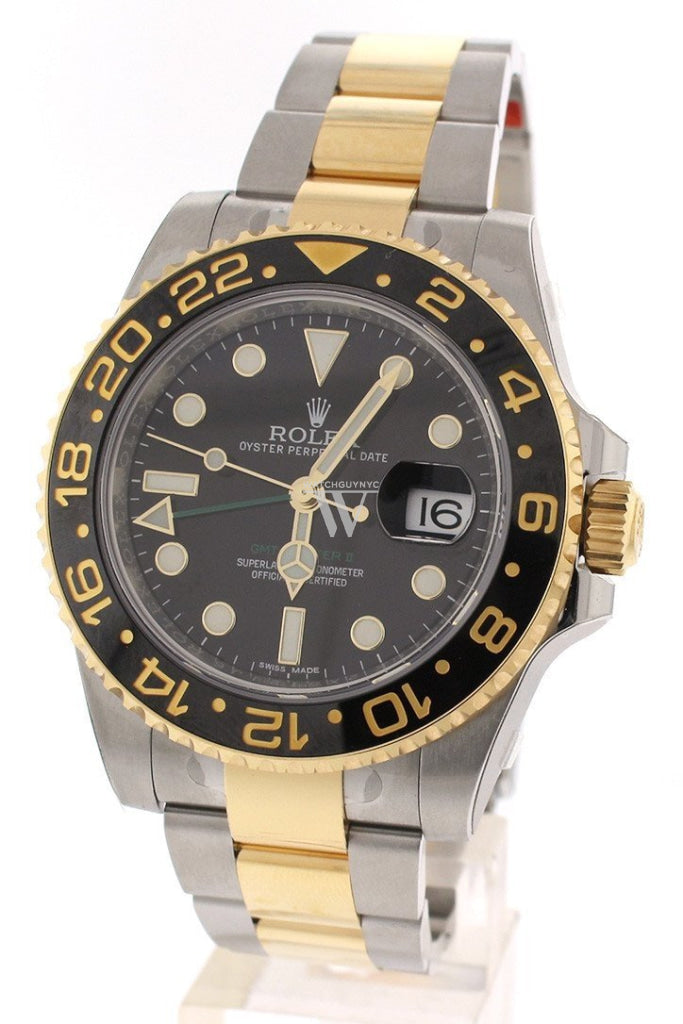 ROLEX GMT-Master II Black Dial Steel 18kt Yellow Gold Men's Watch 116713