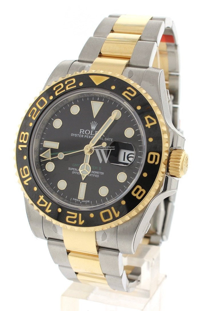 ROLEX GMT-Master II Black Dial Steel 18kt Yellow Gold Men's Watch 116713
