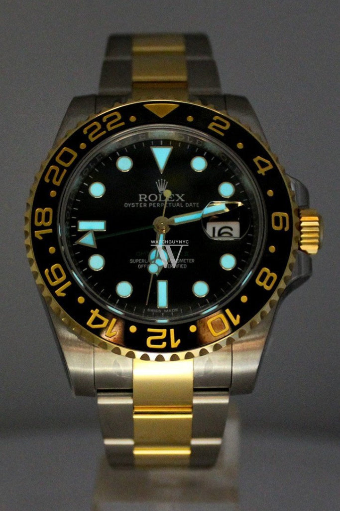 ROLEX GMT-Master II Black Dial Steel 18kt Yellow Gold Men's Watch 116713