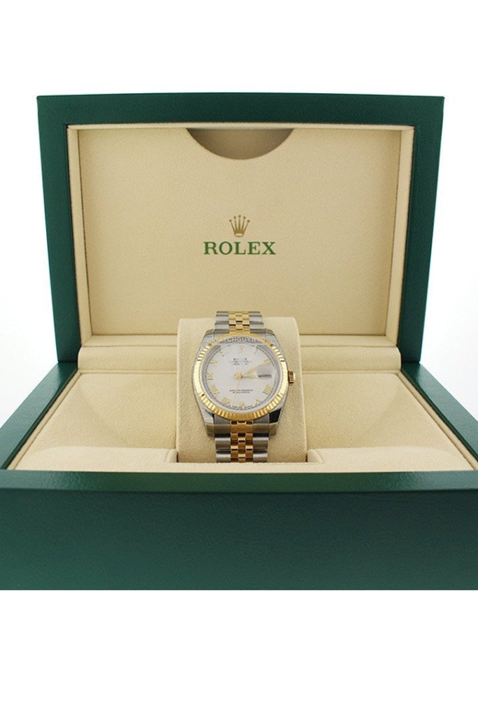 Rolex Datejust 36 White Roman Dial Fluted 18K Gold Two Tone Jubilee Watch 116233 Pre-owned