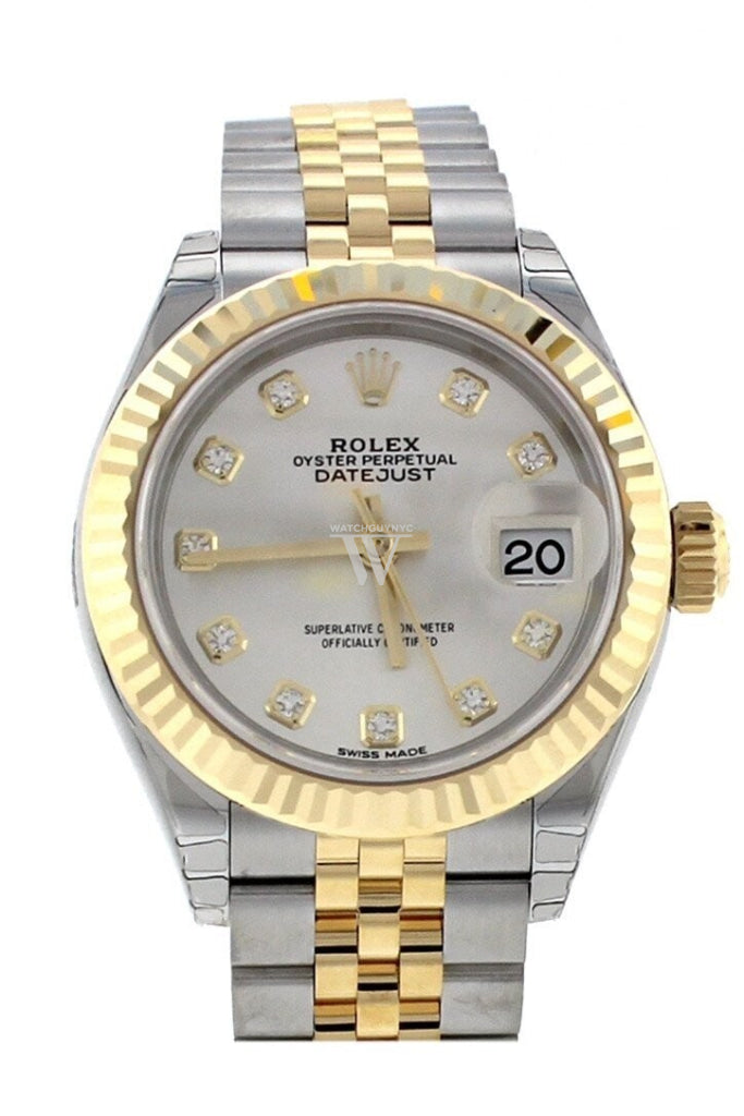 Rolex Datejust 28 Silver Diamond Dial Fluted Yellow Gold Two Tone Jubilee Ladies Watch 279173 NP Pre owned