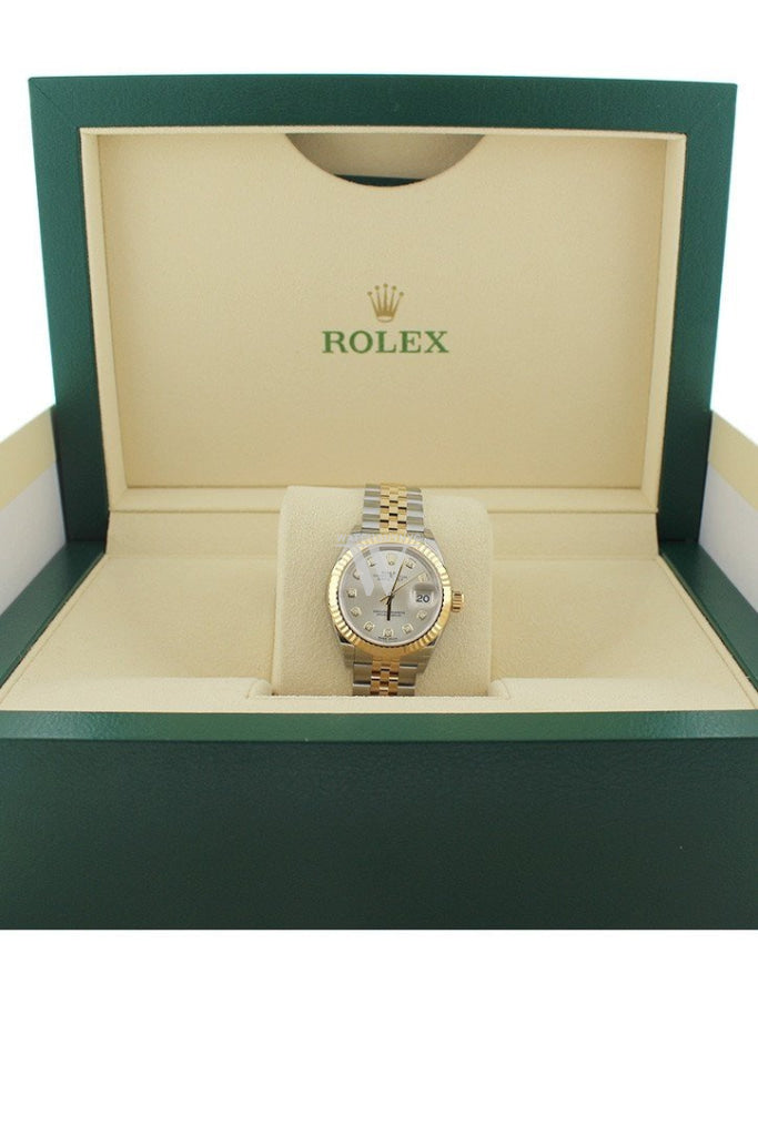 Rolex Datejust 28 Silver Diamond Dial Fluted Yellow Gold Two Tone Jubilee Ladies Watch 279173 NP