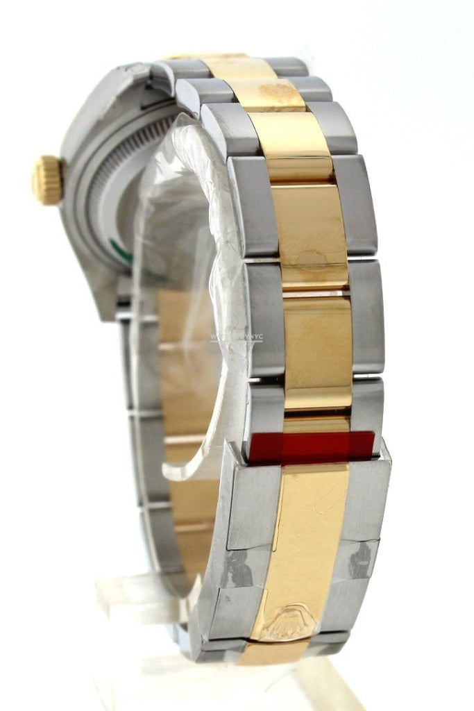 Rolex Datejust 28 Mint Green Diamond Dial Fluted Yellow Gold Two Tone Ladies Watch 279173