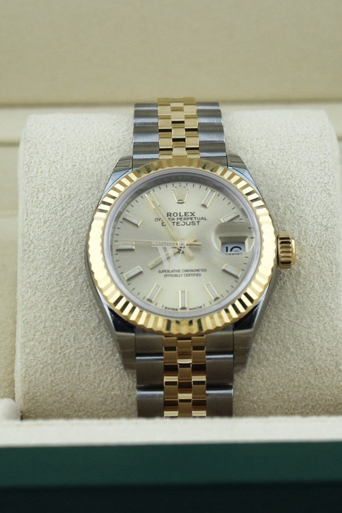 Rolex Datejust 28 Champagne Dial Fluted Yellow Gold Two Tone Jubilee Ladies Watch 279173 NP