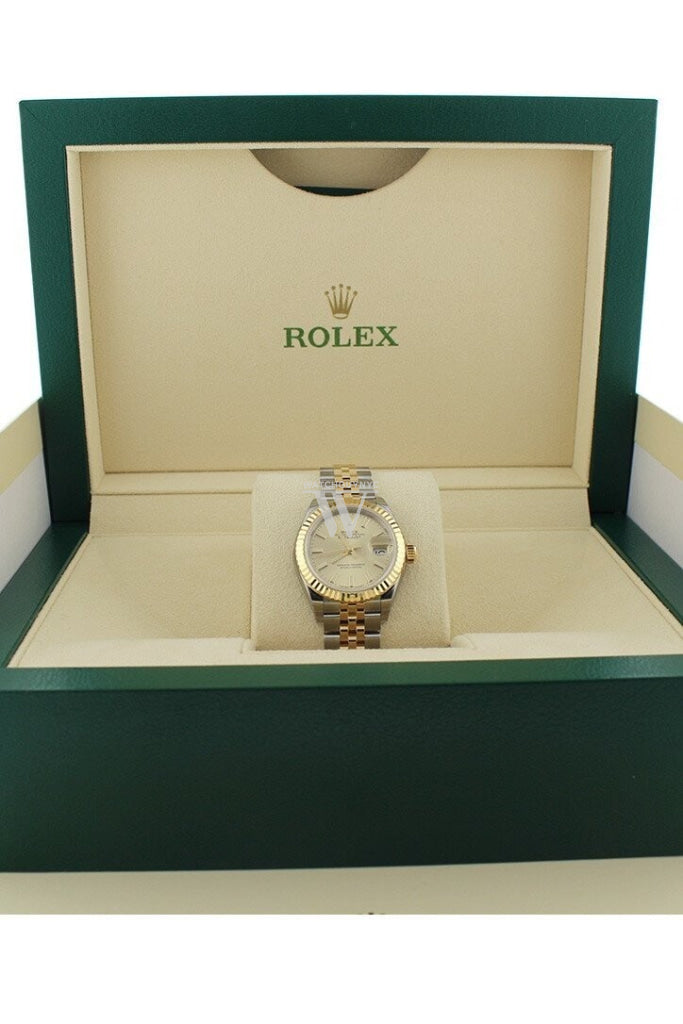 Rolex Datejust 28 Champagne Dial Fluted Yellow Gold Two Tone Jubilee Ladies Watch 279173 NP