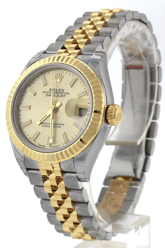 Rolex Datejust 28 Champagne Dial Fluted Yellow Gold Two Tone Jubilee Ladies Watch 279173 NP
