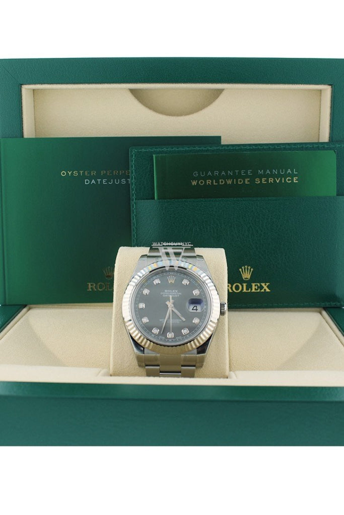 ROLEX Datejust II 41 Rhodium Diamond Dial Men's Watch 116334 Pre-owned