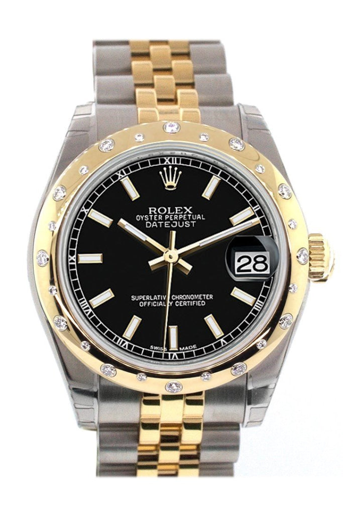 Rolex Datejust 31 Black Dial  Diamond Bezel 18K Gold Two Tone Jubilee Ladies 178343 Pre-owned